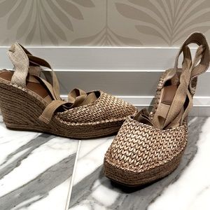 Raffia espadrilles by Zara. Worn 3 times! Wrap around ankle style. Very comfy!